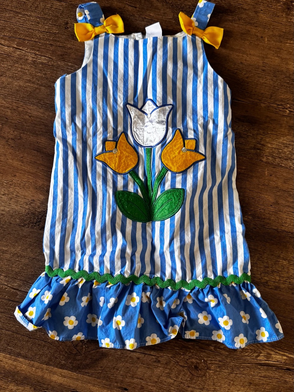 healthtex Blue White Yellow Floral Striped Toddler Dress